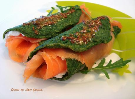 Tortilla de acelgas enrollada con salmón ahumado Tortilla de acelgas enrollada con salmón ahumado