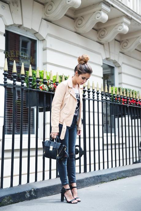 HERE AND NOW London-Street_Style-Sandro_Paris-Biker-Ripped_Jeans-17