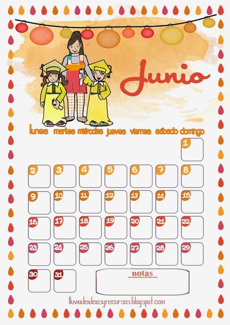 Descargables: calendario ilustrado para el aula de junio Descargables: calendario ilustrado para el aula de junio