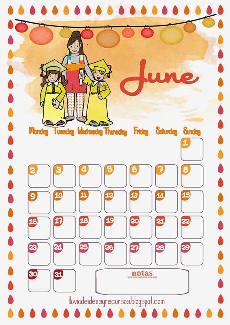 Descargables: calendario ilustrado para el aula de junio Descargables: calendario ilustrado para el aula de junio