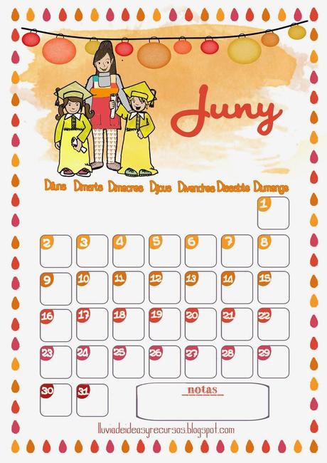 Descargables: calendario ilustrado para el aula de junio Descargables: calendario ilustrado para el aula de junio