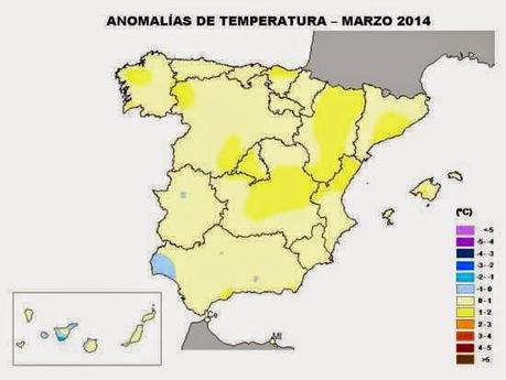 Anomalía en la temperaturas en marzo 2014.