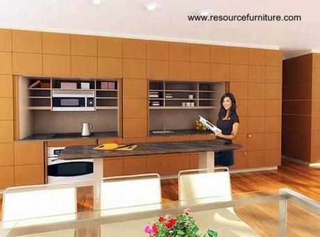 Moderna cocina oculta en un mueble adosado a la pared. - Paperblog