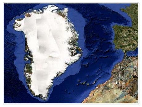 Hipótesis de Groenlandia = Atlantis, y su localización antes de ser desplazada hacia el norte, según Mario Dantas, 2007.