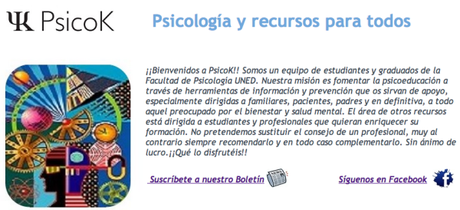 Recursos para profesionales de Salud Mental: receta webs y Apps de Salud Captura de pantalla de la web PsicoK.es