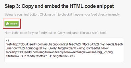Agrega un botón de Feedly a tu blog. Paso 3: copia e incrusta el código HTML.