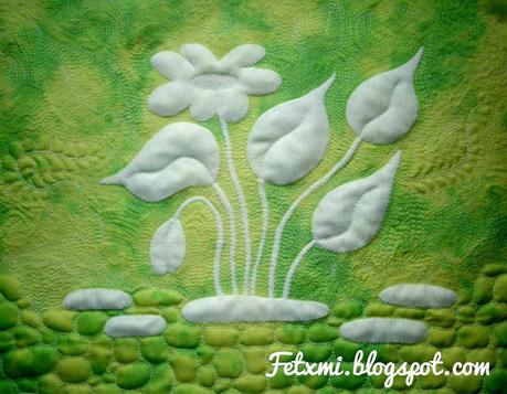 Trapunto inverso a máquina con organza de seda Trapunto inverso a máquina con organza de seda