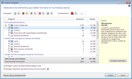 Limpiar y acelerar navegador en un clic Pantalla TuneUp Utilities - BrowserCleaner