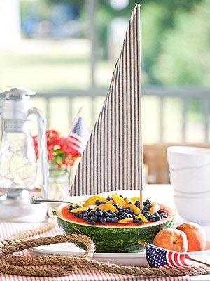 Adorable summer table decor (Fruit Salad Sailboat)!