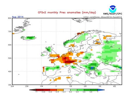 Previsión meteorológica julio y agosto 2014 según la NOAA