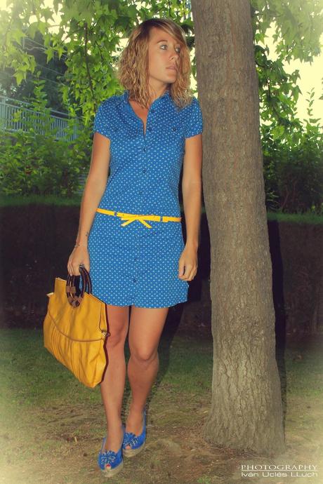 Vestido camisero: Azul - mostaza