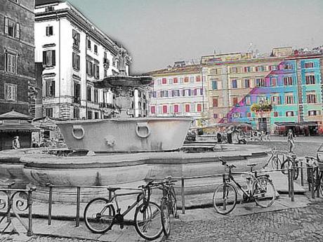 Peatones y ciclistas: obligados a convivir. Bicicletas Piazza Farnese_2014