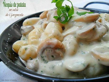 Ñoquis de patata con champiñones en salsa gorgonzola Ñoquis de patata con champiñones en salsa gorgonzola