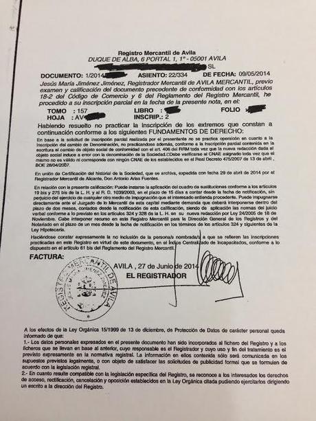 La rabieta del señor registrador mercantil de Ávila La rabieta del señor registrador mercantil de Ávila