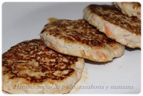 Hamburguesas de pollo, zanahoria y manzana