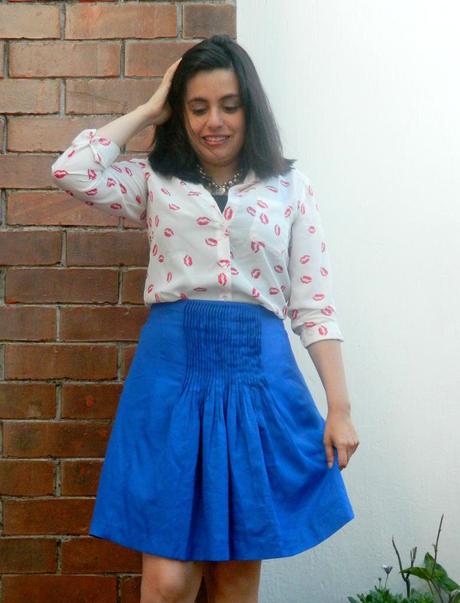 cobalt blue skirt and lip blouse (1)