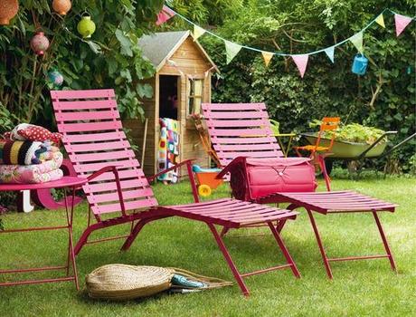 Días de sol y siesta Tumbona aluminio fucsia , Tumbona exterior hierro