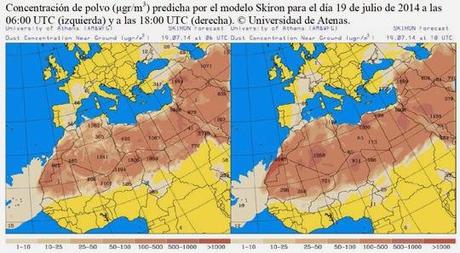 España: Previsión de intrusión de polvo africano 19 de julio de 2014