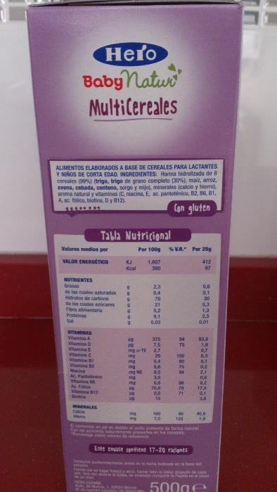 tabla nutricional hero baby natur multicereales