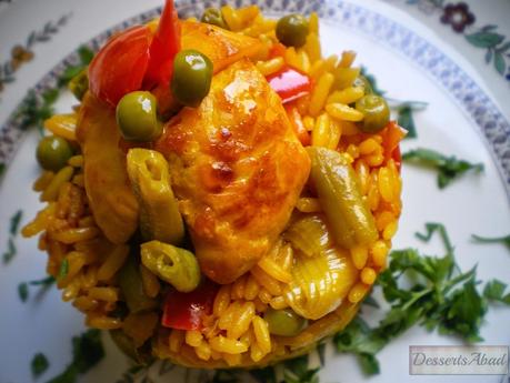 Arroz con pollo y pimientos de Padrón Arroz con pollo y pimientos de Padrón