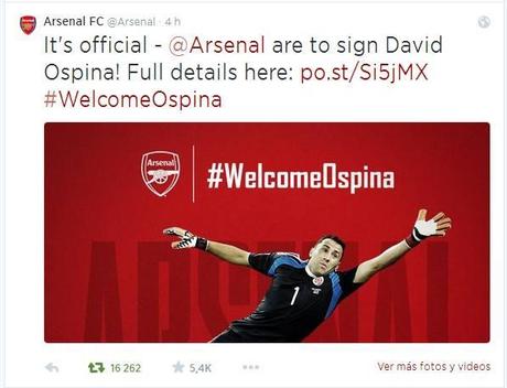 Arsenal confirmó la llegada de David Ospina