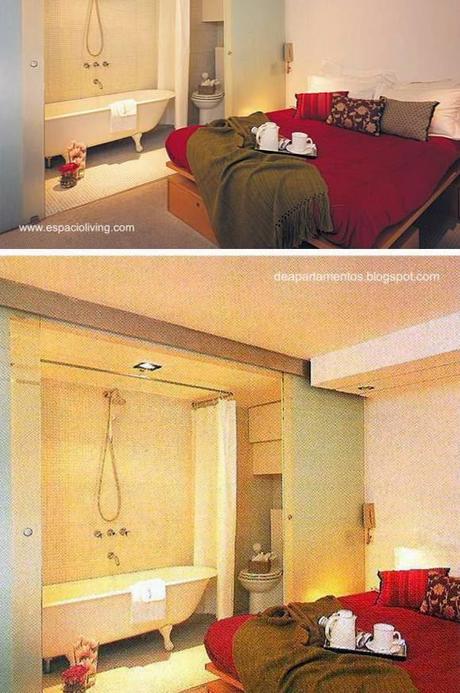 Baño integrado a un dormitorio contemporáneo