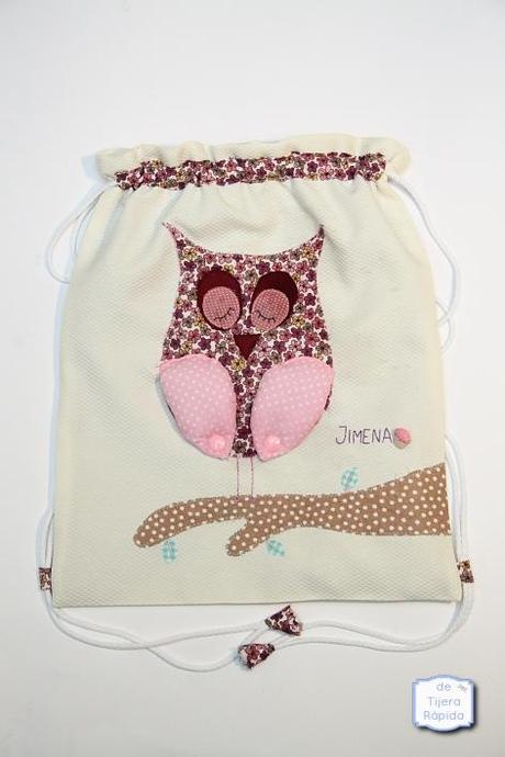 Un búho para Jimena Mochila para la guardería aplicaciones búho