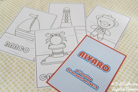 UN BAUTIZO MARINERO DEDICADO A LOS PEQUES packaging piruleta personalizada colorear lámina ceras plastidecor marinero osito bautizo