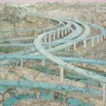 Mapamundi: el arte con mapas de Matthew Cusick collage con mapas de carretera