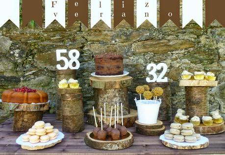 Mesa dulce doble cumpleaños. Tarta Devil´s Food Cake Mesa dulce doble cumpleaños. Tarta Devil´s Food Cake