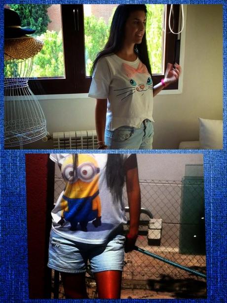 Camisetas Sheinside Minion, Shorts Bershka y Sombrero Oysho