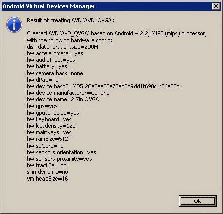 AVD Manager, Create Device Report