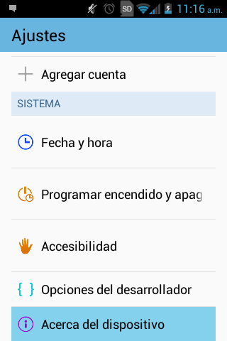 Android, Ajustes, Ajustes del dipositivo