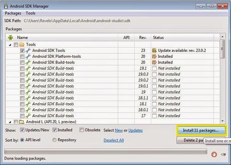 SDK Manager, Install Packages
