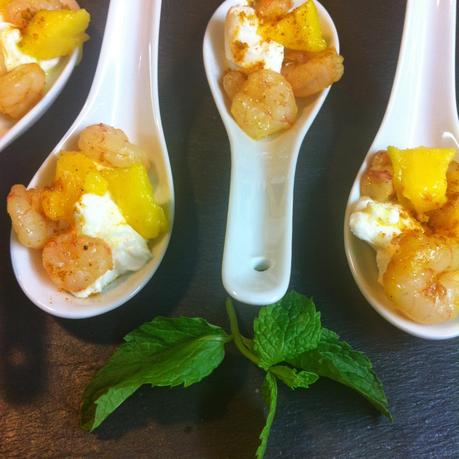 Cucharitas De Gambas Con Mango Al Curry