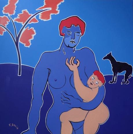 Maternité au chien noir - óleo sobre tela - 100 x 100 cm Maternité au chien noir - óleo sobre tela - 100 x 100 cm