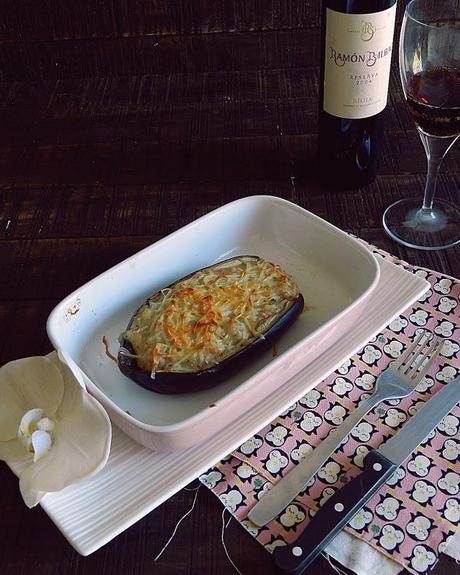 Berenjenas rellenas de salmón ahumado y gambas Berenjenas rellenas de salmón ahumado y gambas