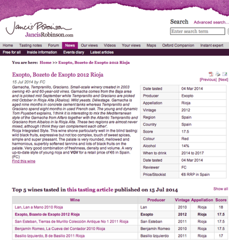 “BOZETO DE EXOPTO” EN EL TOP 5 DE LOS VINOS CATADOS POR JANCIS ROBINSON Jancis Robinson - BOZETO