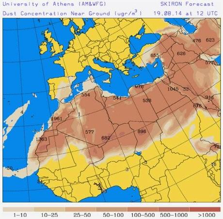 España: Previsión de intrusión de polvo africano 19 de agosto de 2014