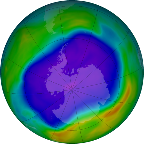 La NASA detecta en la atmósfera sustancia destructora de la capa de ozono prohibida hace 30 años Agujero de ozono sobre la Antártida. Fuente NASA