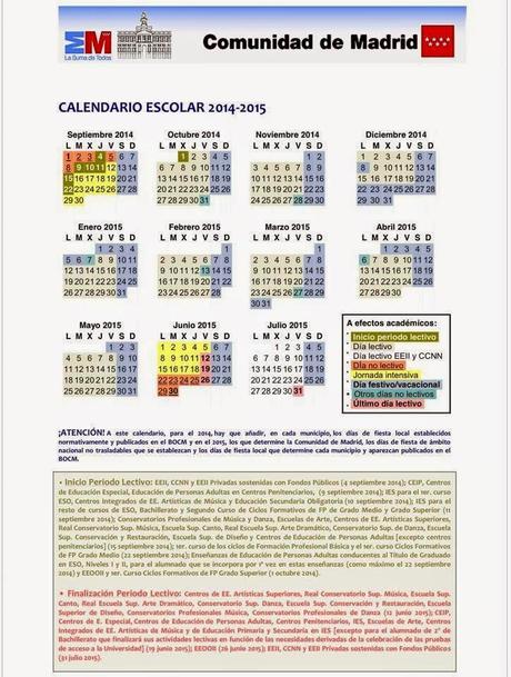 CALENDARIO ESCOLAR 2014-15 EN ALICANTE Y MADRID