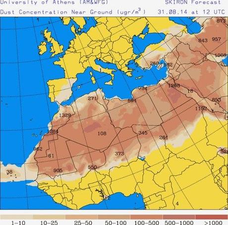 España: Previsión de intrusión de polvo africano 31 de agosto de 2014