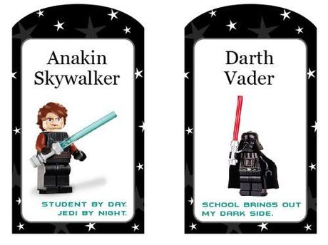 Etiquetas para mochilas personalizadas para imprimir gratis de LEGO Star Wars para la Vuelta al Cole con Anakin Skywalker y Darth Vader