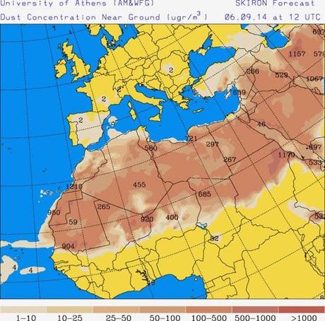 España: Previsión de intrusión de polvo africano 6 de septiembre de 2014