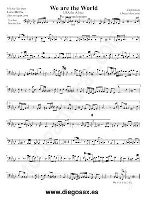 Tubepartitura We are the World de Michael Jackson y Lionel Richie partitura de Trombón y Bombardino. Canción compuesta especialmente para el la campaña USA for Africa