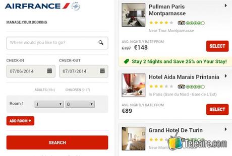 Reservar hoteles a través de Air France App