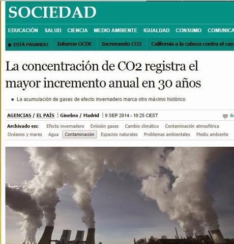 LA ORGANIZACIÓN METEOROLÓGICA MUNDIAL ANUNCIA QUE EN 2013 ALCANZÓ OTRO MÁXIMO LA CANTIDAD DE GASES DE EFECTO INVERNADERO