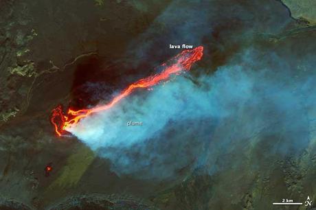 campo de lava Holuhraun, Islandia, desde el espacio campo de lava Holuhraun, Islandia, desde el espacio