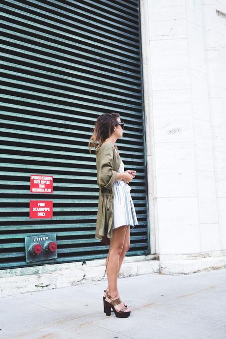 REBECCA MINKOFF SS’15 Rebecca_Minkoff_Spring_Summer_15-NYFW-Green_Parka-Striped_Dress-Revolve_Clothing-Green_Sandals-Street_style-Outfit-8