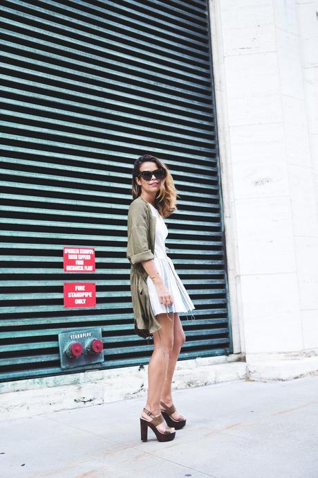 REBECCA MINKOFF SS’15 Rebecca_Minkoff_Spring_Summer_15-NYFW-Green_Parka-Striped_Dress-Revolve_Clothing-Green_Sandals-Street_style-Outfit-3